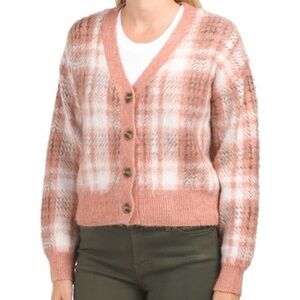 Cupcakes and Cashmere Pink Plaid Button-Up Sweater / Cardigan